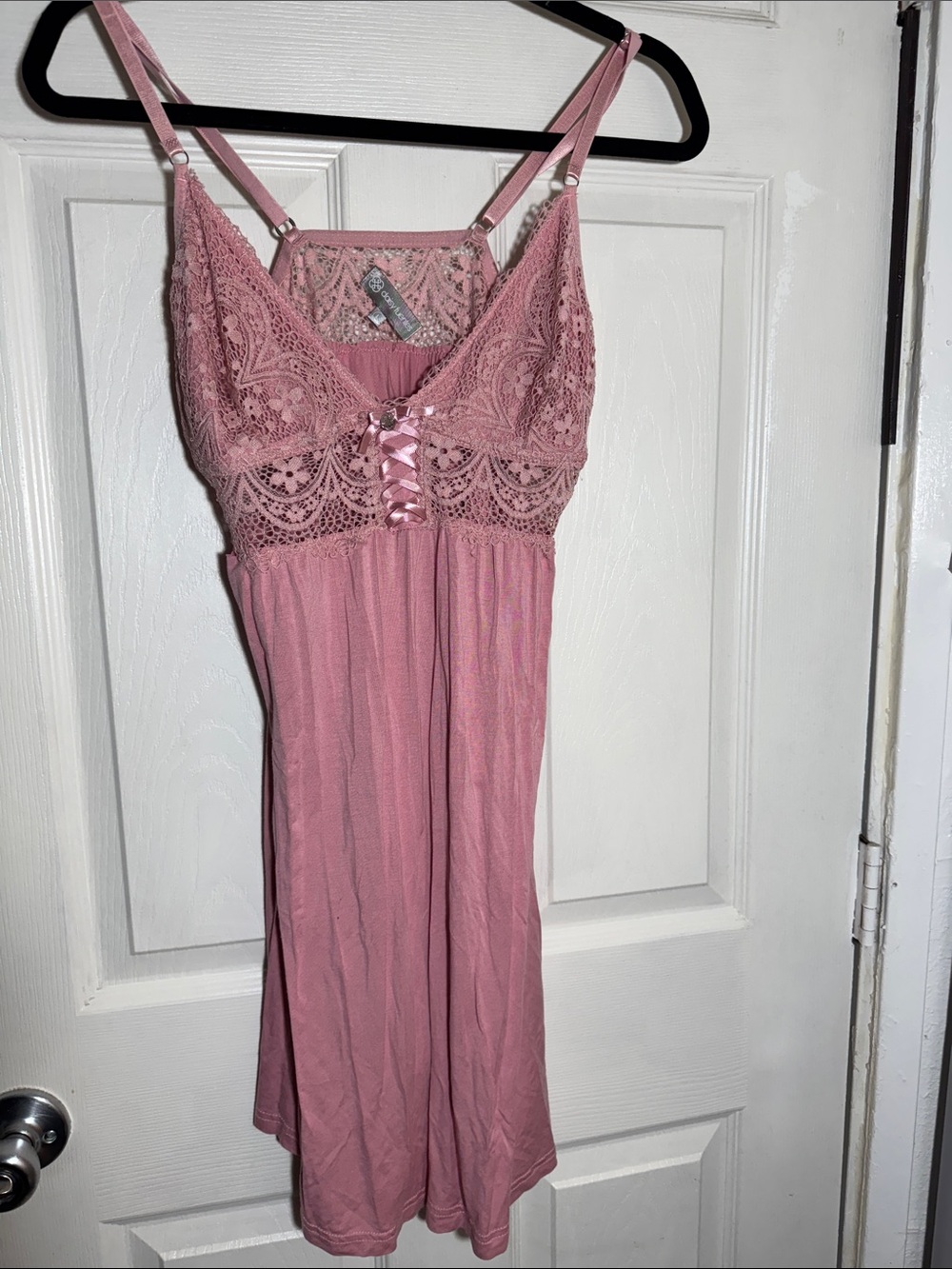 Daisy Fuentes Pink Lace-Detail Chemise with Lace-Up Front